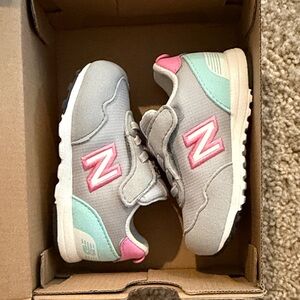 New Balance Kids Gray Sneakers with Pink & Mint Highlights